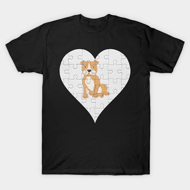 Staffordshire Bull Terrier Heart Jigsaw Pieces Design - Gift for Staffordshire Bull Terrier Brown Lovers T-Shirt by HarrietsDogGifts